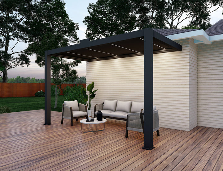 Draft Hekerua Motorised Wall Mounted Louvre Roof Aluminium Pergola, Size: 3 x 3m, Colour: White