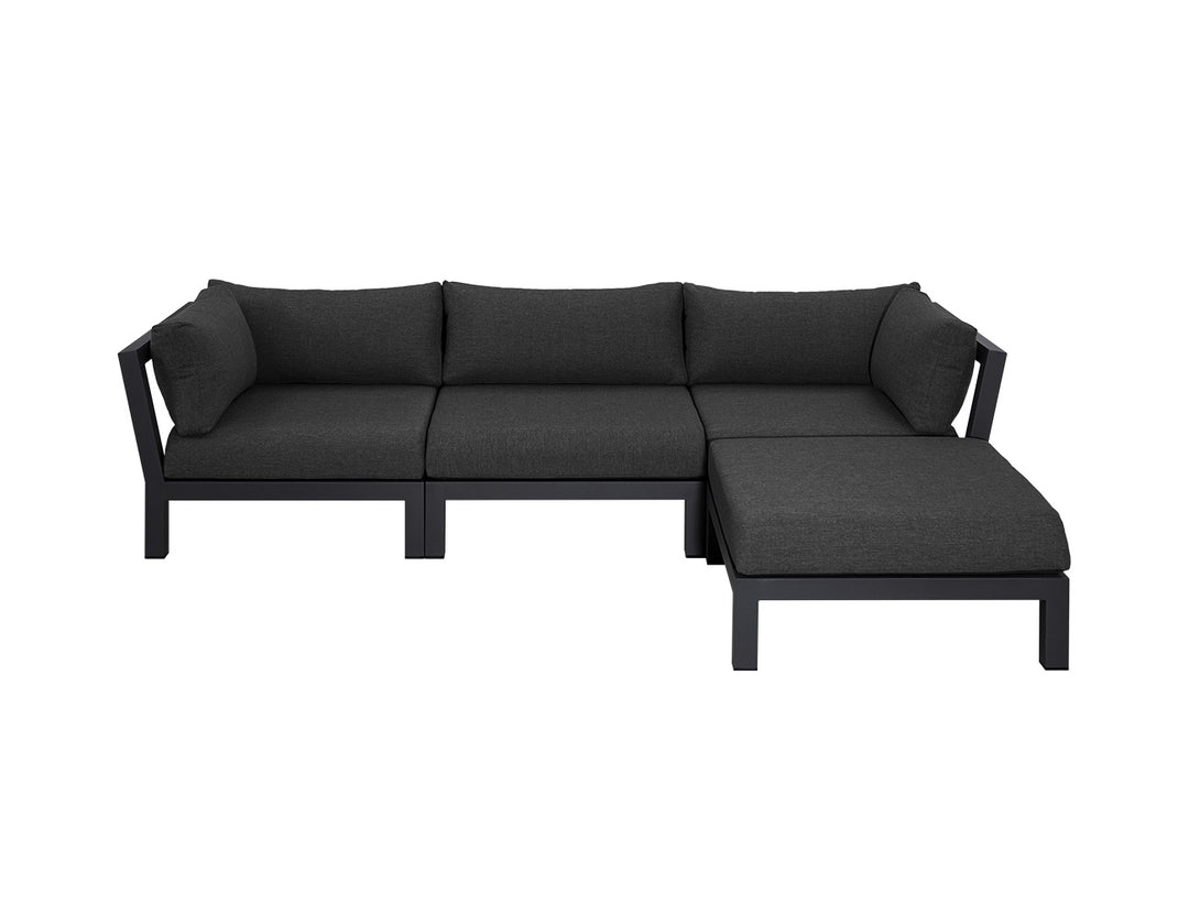 Newport Aluminium Outdoor Armless Sofa Set - 4PCS, Colour: Grey,