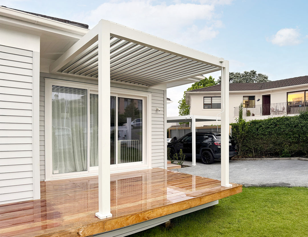 Baltic Manual Wall Mounted Louvre Roof Aluminium Pergola