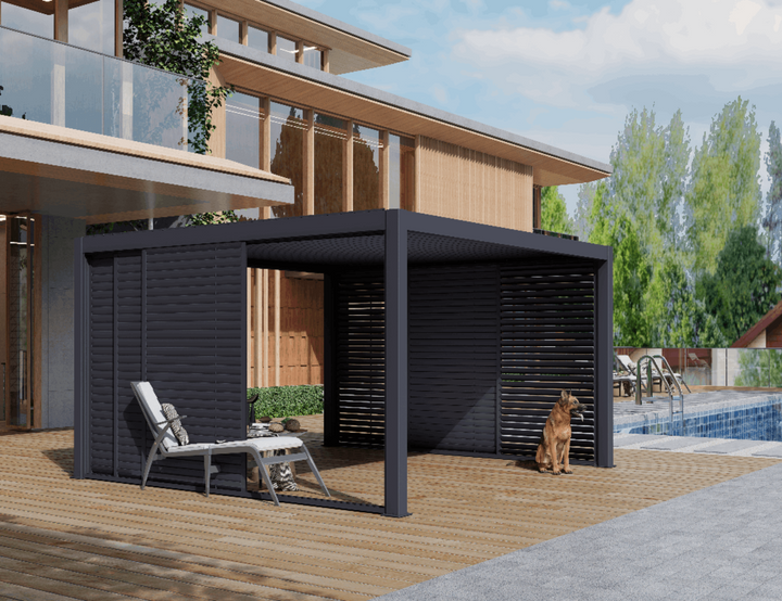 Baltic Motorised Freestanding Louvre Roof Aluminium Pergola, Size: 2 x 2m, Colour: Charcoal