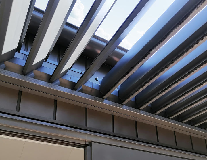 Baltic Motorised Wall Mounted Louvre Roof Aluminium Pergola