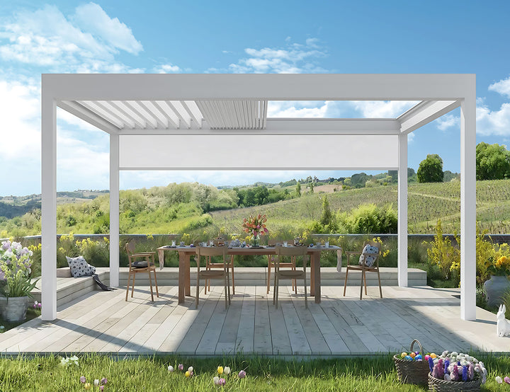 Mediterranean Motorised Retractable Louvre Roof System, Size: 4 x 3m, Colour: White