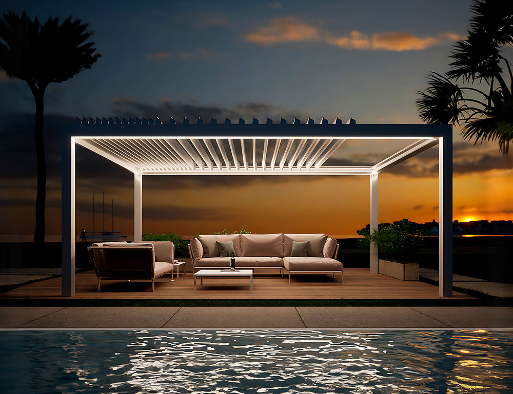 Mediterranean Motorised Retractable Louvre Roof System, Size: 4 x 3m, Colour: Black
