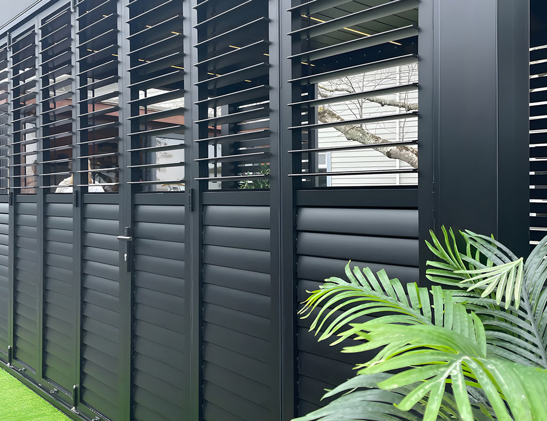 Pacific Freestanding Pergola Bifold Shutter Wall