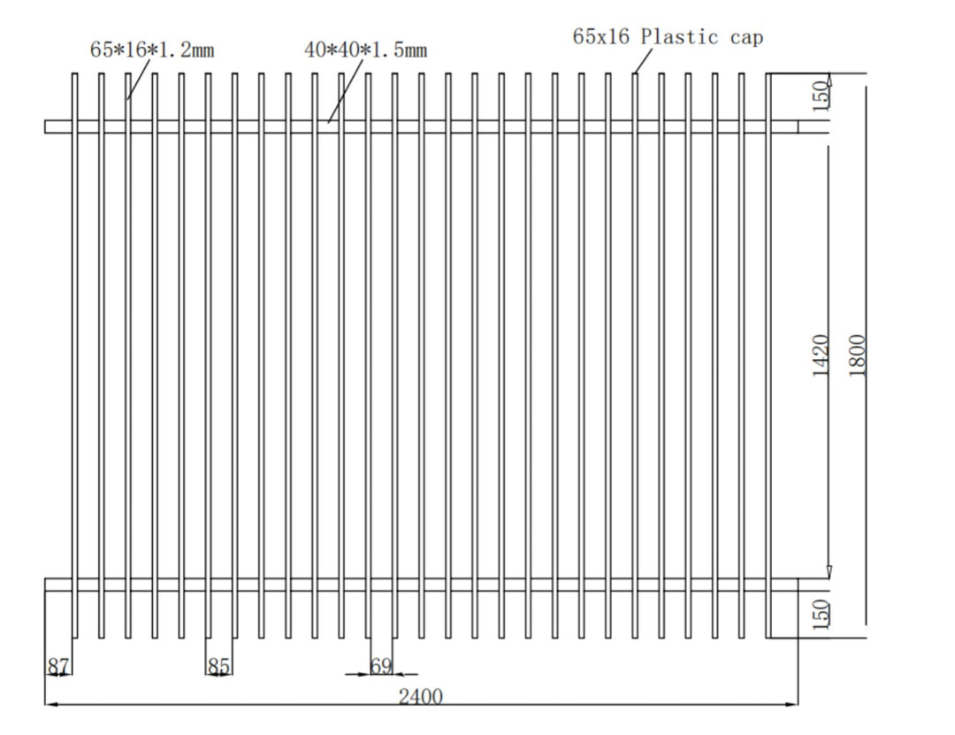 Aluminium Blade Fence Panel - Vertical(DIY), Size: 2.4 x 1.8m, Colour: Black