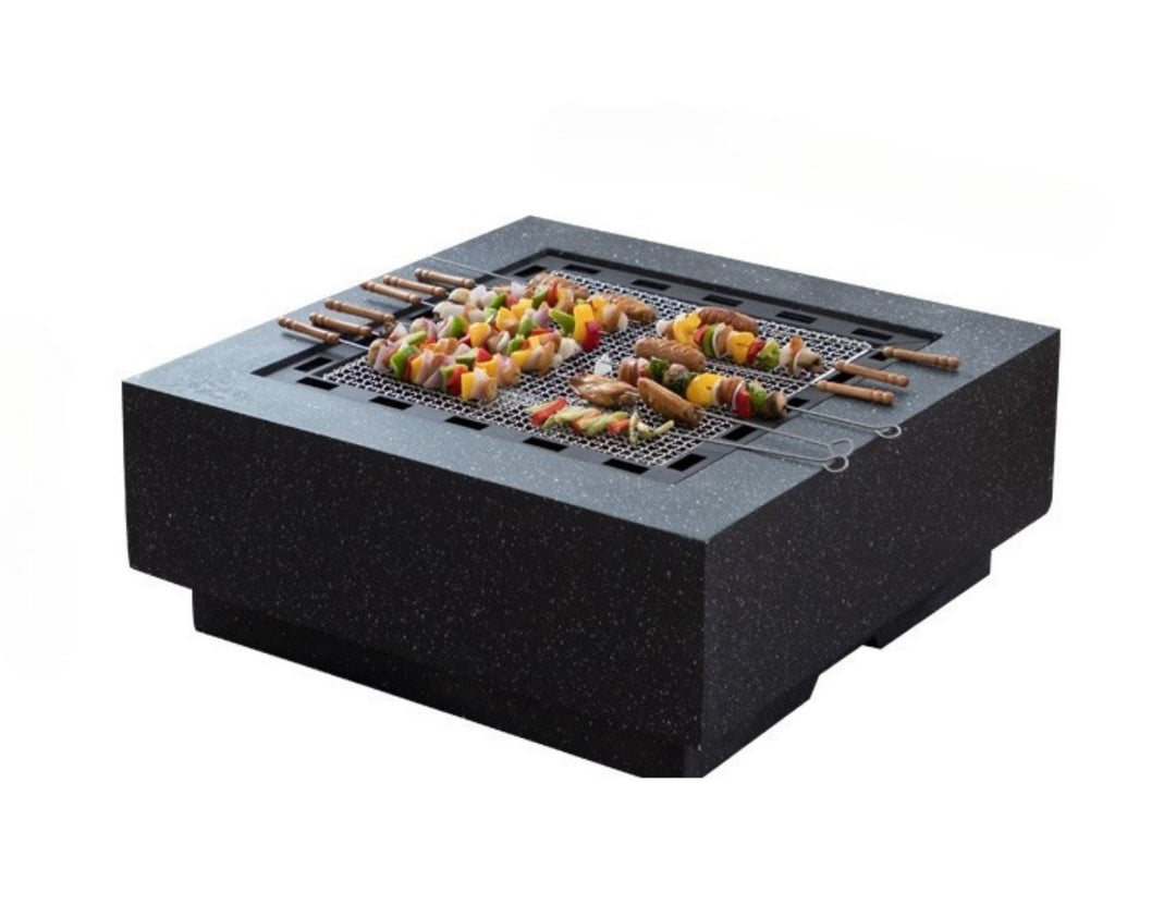 Mgo Square Fire Pit with BBQ Grill Rack, Spark Guard