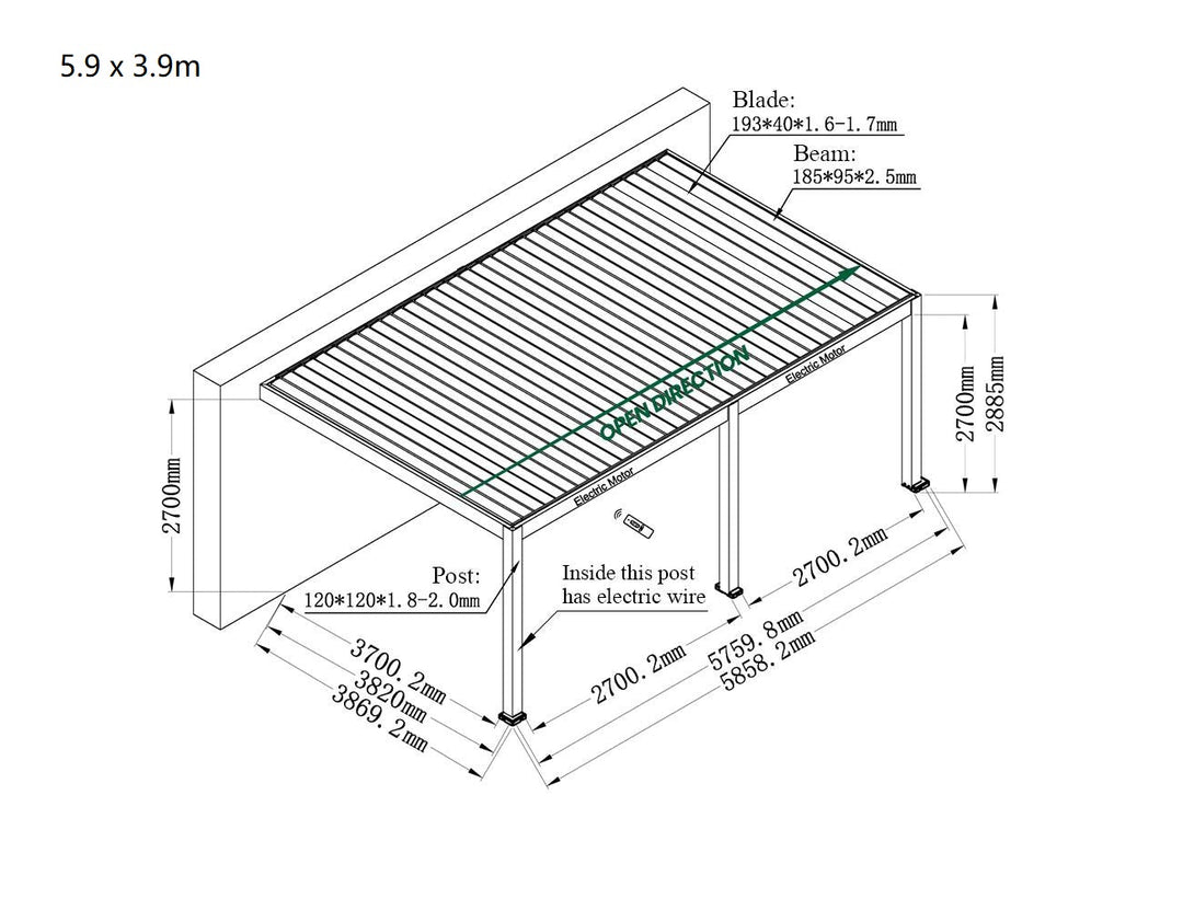 Caribbean Motorised Wall Mounted Louvre Roof Aluminium Pergola