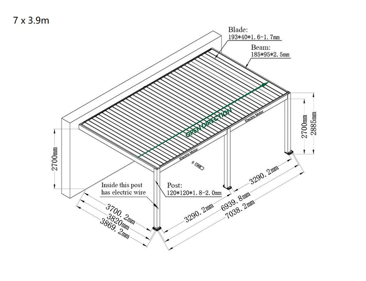 Caribbean Motorised Wall Mounted Louvre Roof Aluminium Pergola