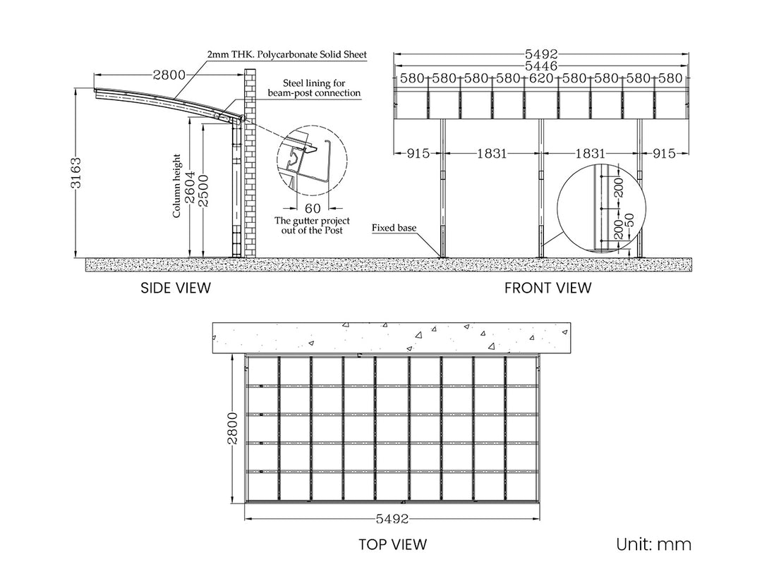 Stormbrace Single Carport - 550x 280 x 316cm