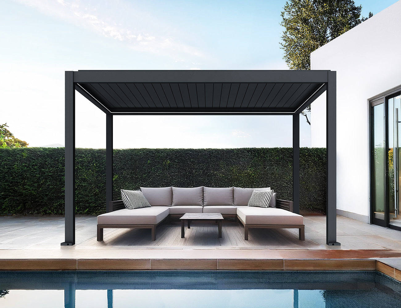 Caspian Motorised Freestanding Louvre Roof Aluminium Pergola 4 x 4m Black