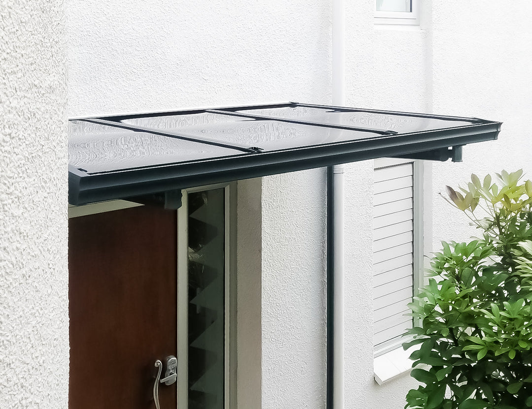 City Window / Door Awning Canopy Collection, Size: 2 x 1.5m, Colour: Black / Light Grey