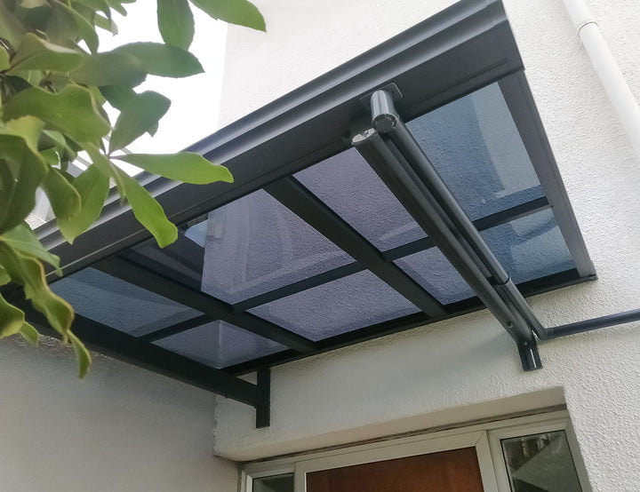 City Window / Door Awning Canopy Collection, Size: 2 x 1.5m, Colour: Black / Light Grey