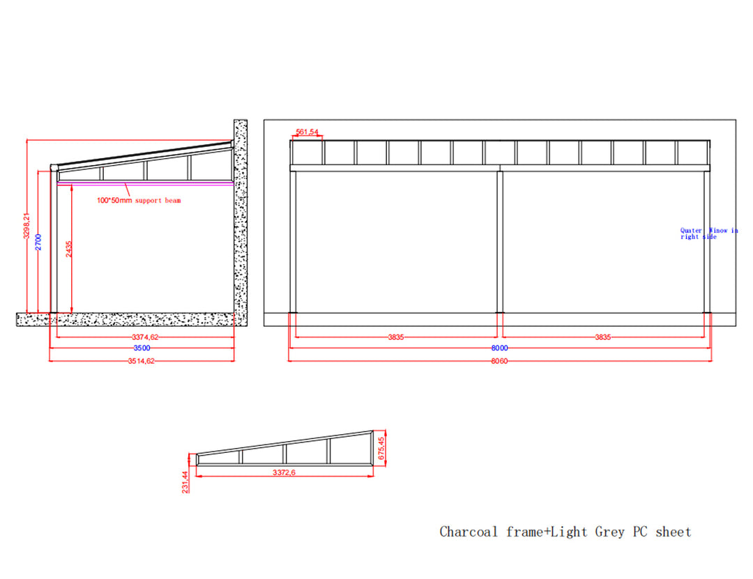 Coastal Patio Cover 8 x 3.5m with 1 Quarter Window