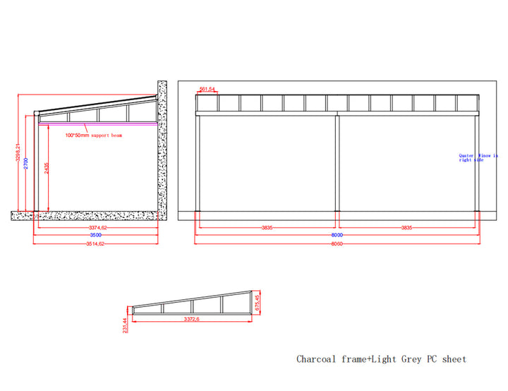 Coastal Patio Cover 8 x 3.5m with 1 Quarter Window