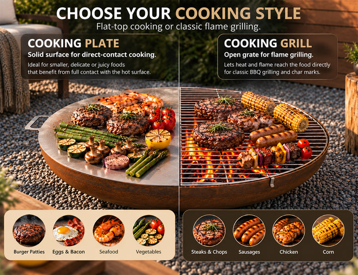 75cm Fire Pit Grill Duo Set