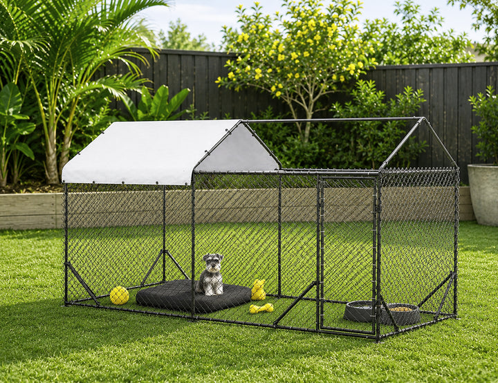 Aegis Outdoor Dog Run With Roof Cover - 196x389x230cm