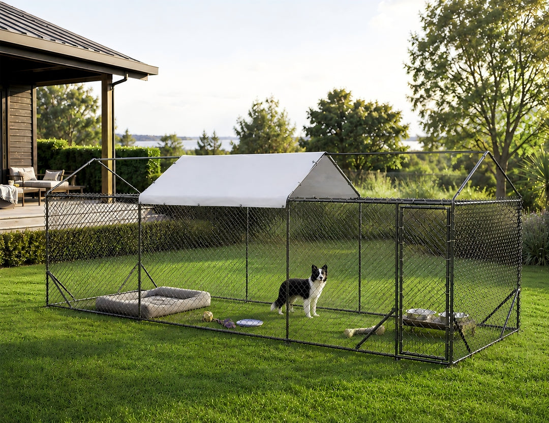 Aegis Outdoor Dog Run With Roof Cover - 196x582x230cm