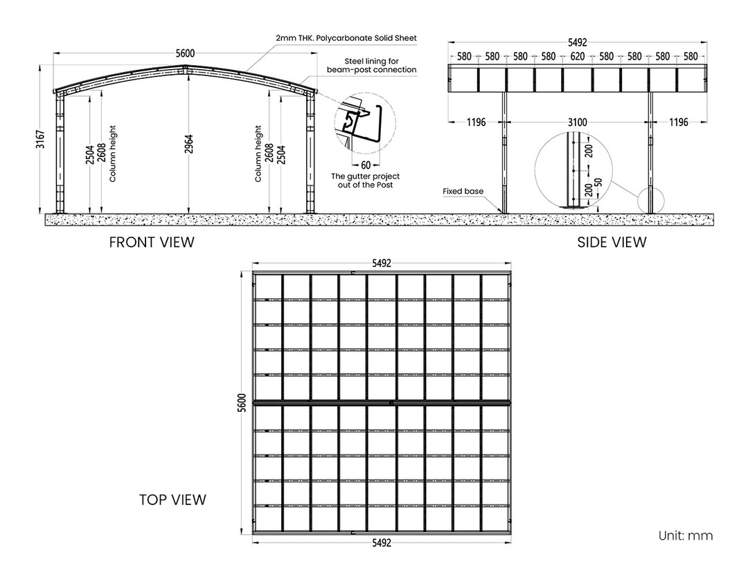New Upgrade Two Car Double Carport - 560 x 550 x 316cm