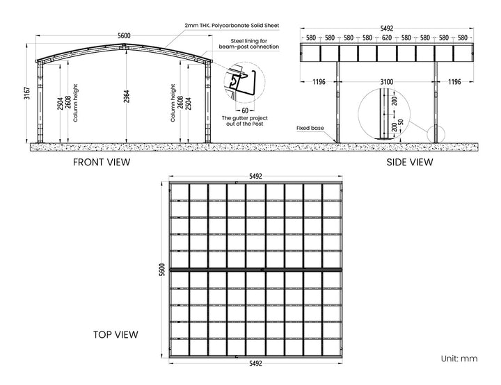 New Upgrade Two Car Double Carport - 560 x 550 x 316cm
