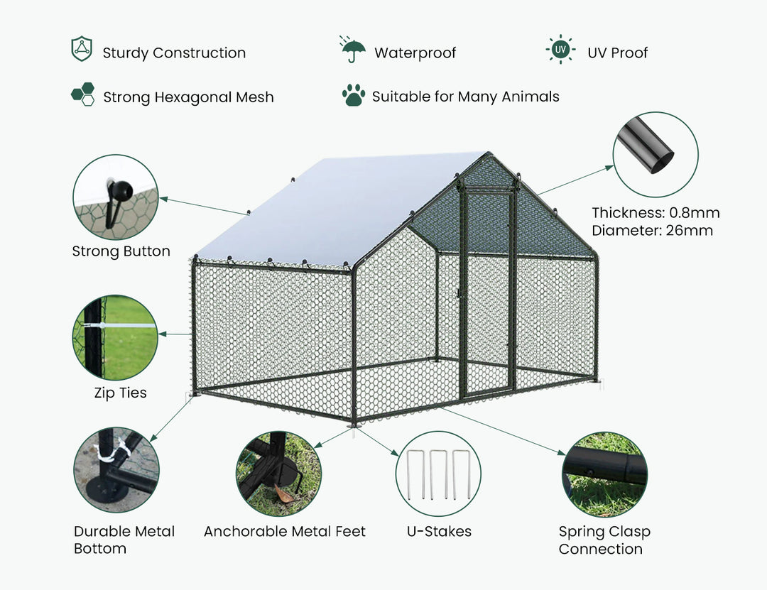 Aegis Walk-In Chicken Coop Run with UV Cover - 300x200x200cm