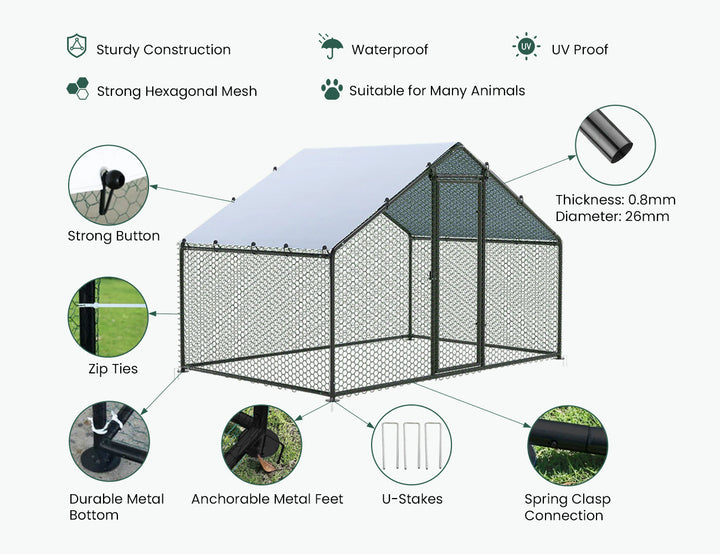 Aegis Walk-In Chicken Coop Run with UV Cover - 300x200x200cm