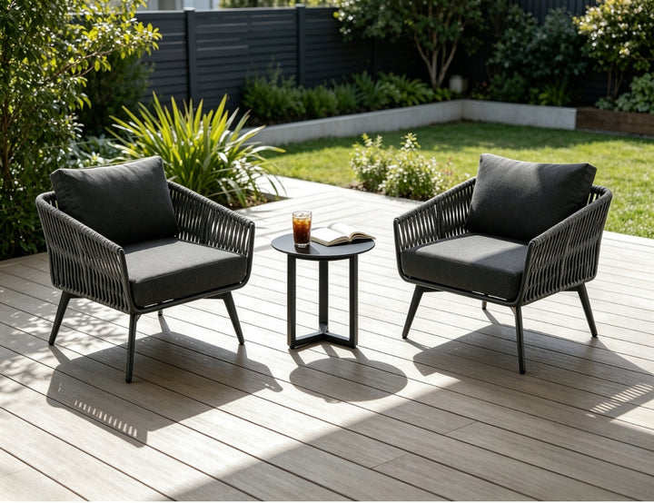 Kereru Aluminium and Rope Outdoor Conversation Set With Round Coffee Table- 3PCS