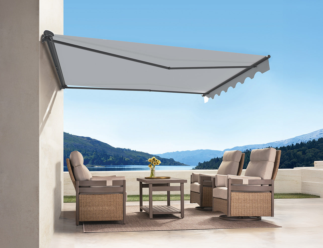 Etna Half Cassette Motorised Retractable Awning(valance removable), Size: 3 x 2.5m, Colour: Dark Grey+Dark Grey