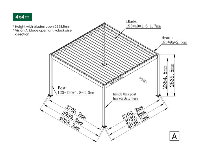 Caribbean Motorised Freestanding Louvre Roof Aluminium Pergola, Size: 4 x 4m, Colour: Black