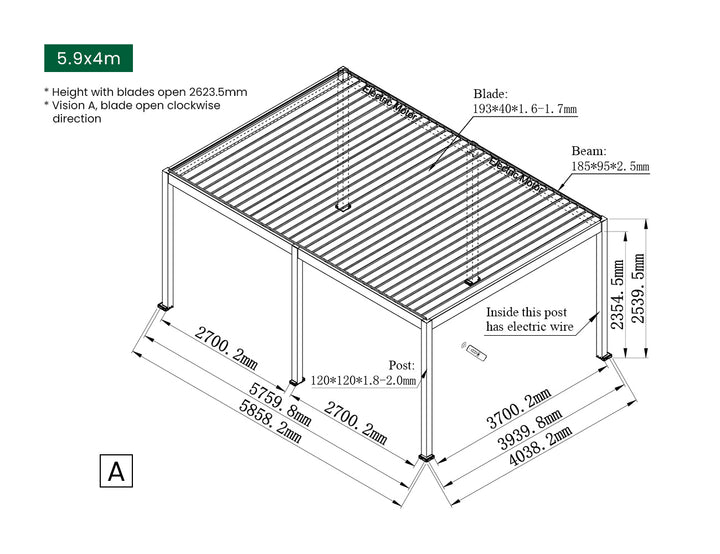 Caribbean Motorised Freestanding Louvre Roof Aluminium Pergola, Size: 4 x 4m, Colour: Black