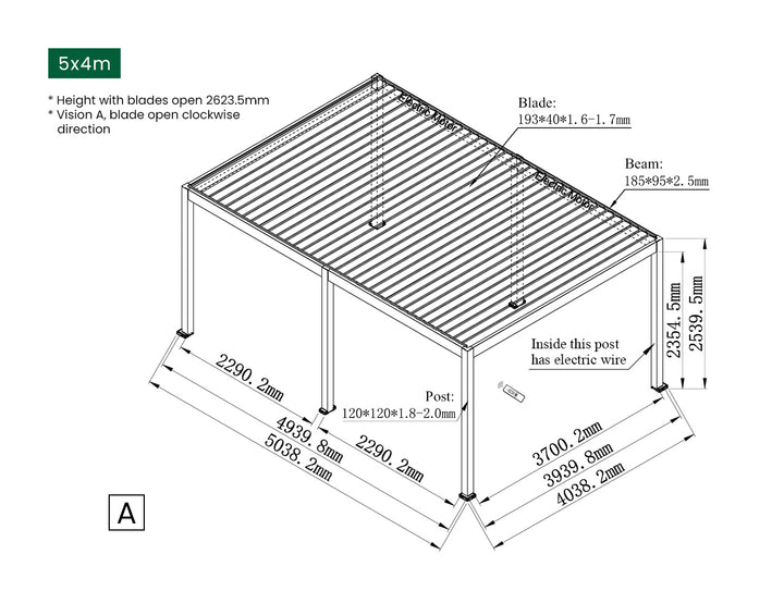 Caribbean Motorised Freestanding Louvre Roof Aluminium Pergola, Size: 4 x 4m, Colour: Black