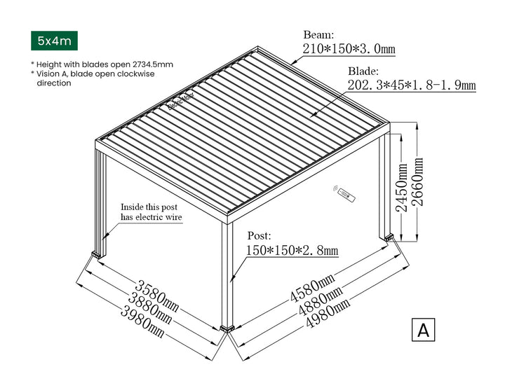 Pacific Motorised Freestanding Louvre Roof, Size: 4 x 4m, Colour: Black