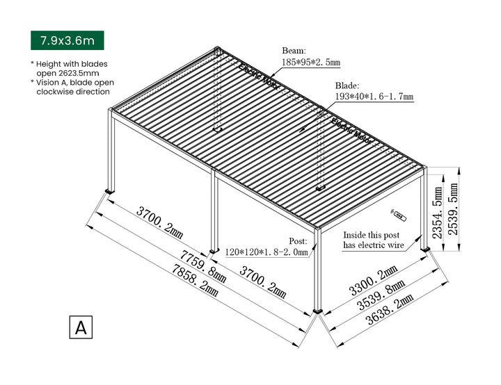 Caribbean Motorised Freestanding Louvre Roof Aluminium Pergola, Size: 4 x 4m, Colour: Black