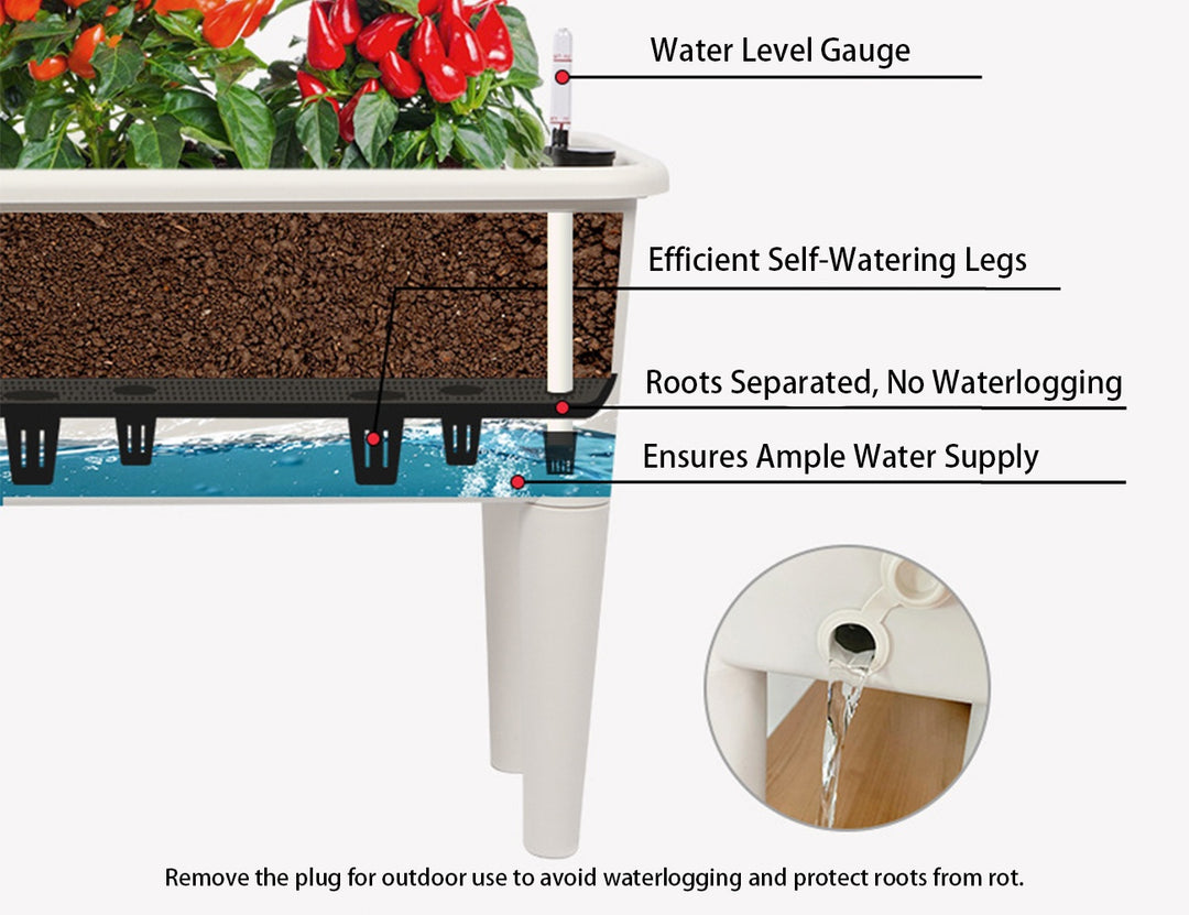 Self Watering Raised Garden Bed Outdoor Planter With Cover - White
