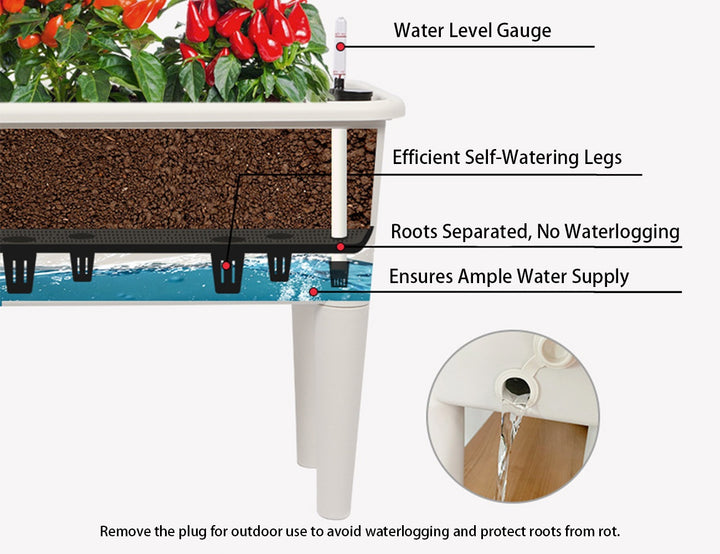 Self Watering Raised Garden Bed Outdoor Planter With Cover - White