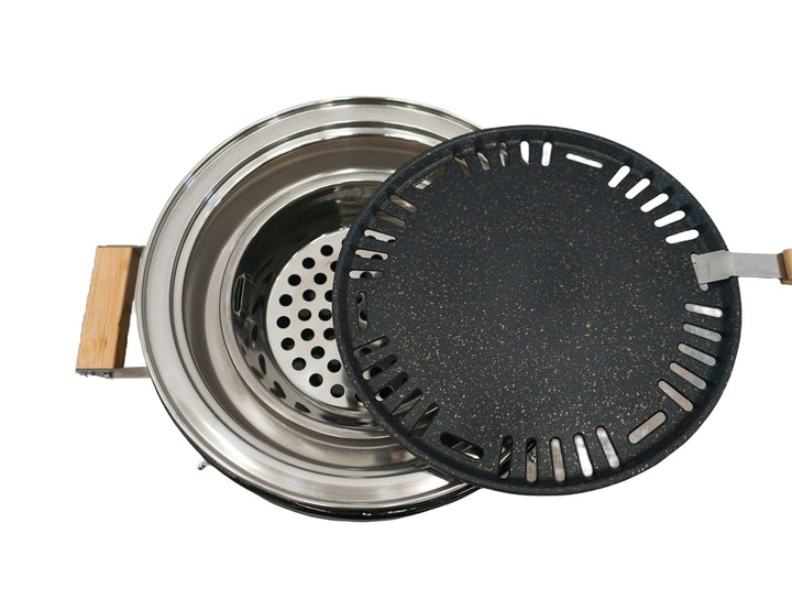 Hibachi Tabletop BBQ Grill with Searing Plate & Oil Tray - Round