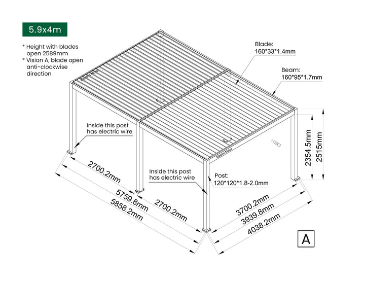 Caspian Motorised Freestanding Louvre Roof Aluminium Pergola, Size: 3 x 3m, Colour: Black