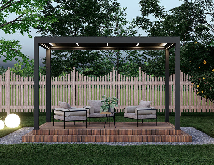 Baltic Motorised Freestanding Louvre Roof Aluminium Pergola, Size: 2 x 2m, Colour: Charcoal