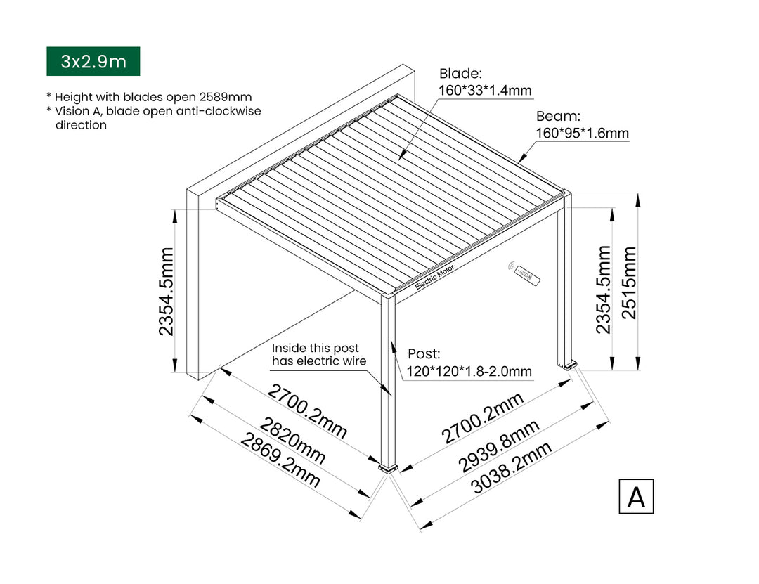 Caspian Motorised Wall Mounted Louvre Roof Aluminium Pergola