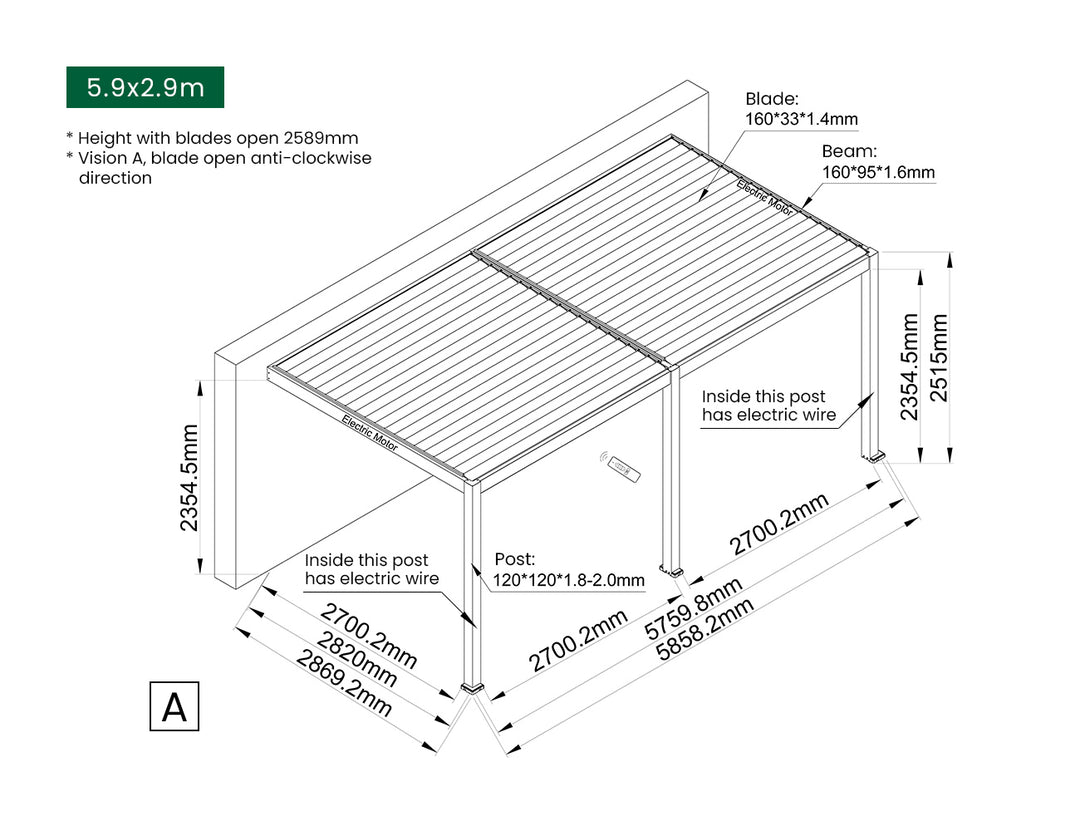 Caspian Motorised Wall Mounted Louvre Roof Aluminium Pergola