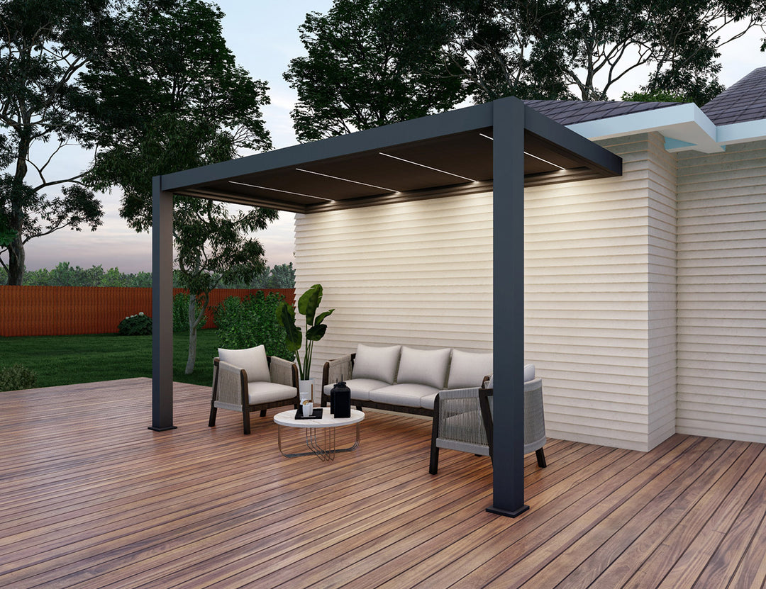 Baltic Motorised Wall Mounted Louvre Roof Aluminium Pergola, Size: 2 x 2m, Colour: Black