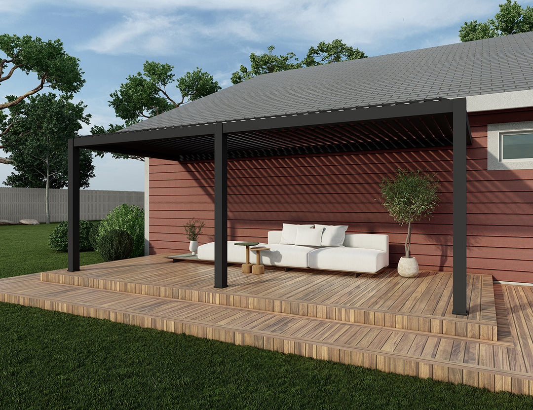 Baltic Motorised Wall Mounted Louvre Roof Aluminium Pergola