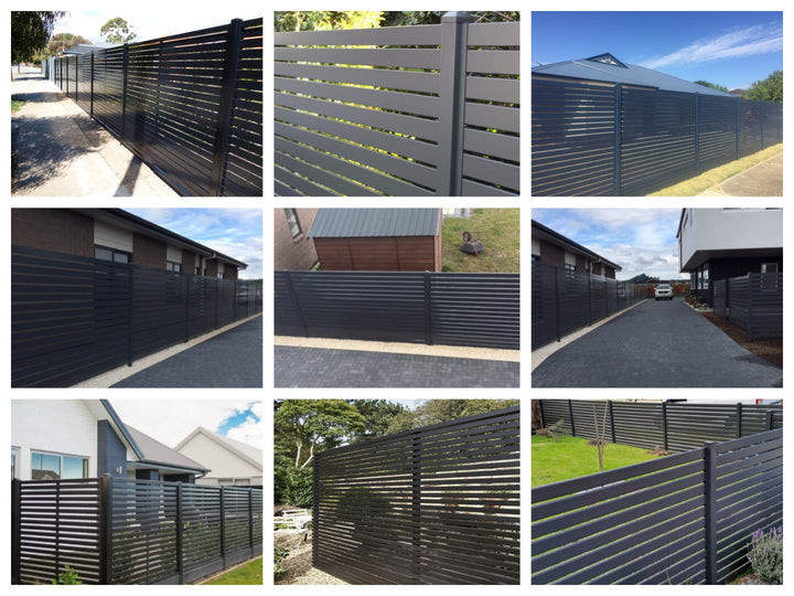 Aluminium Slat Privacy Fence Panel - Horizontal, Size: 2.4 x 1.8m, Colour: Black