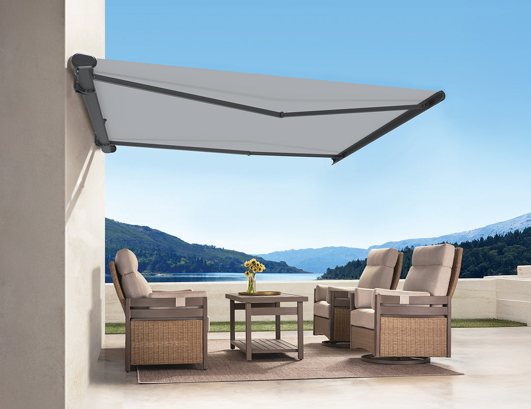 Rainier Full Cassette Motorised Retractable Awning, Size: 4 x 2.5m, Colour: Dark Grey+Dark Grey