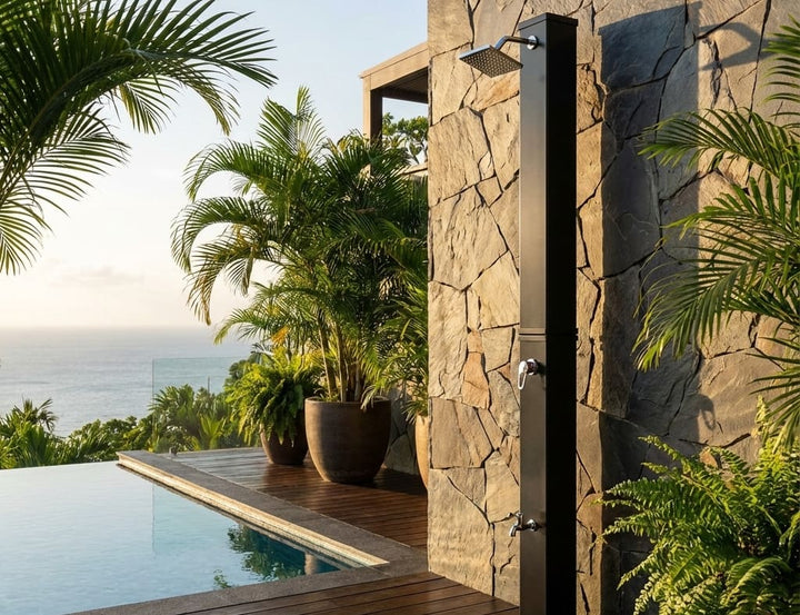 Modern Freestanding Outdoor Shower - Solar Heated - 40L