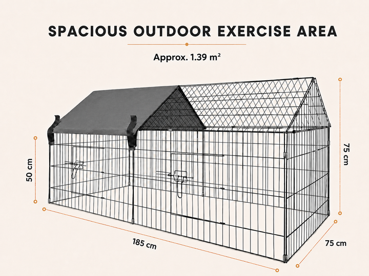 Outdoor Small Animal Playpen with Sun Shade (185 x 75 x 75cm)