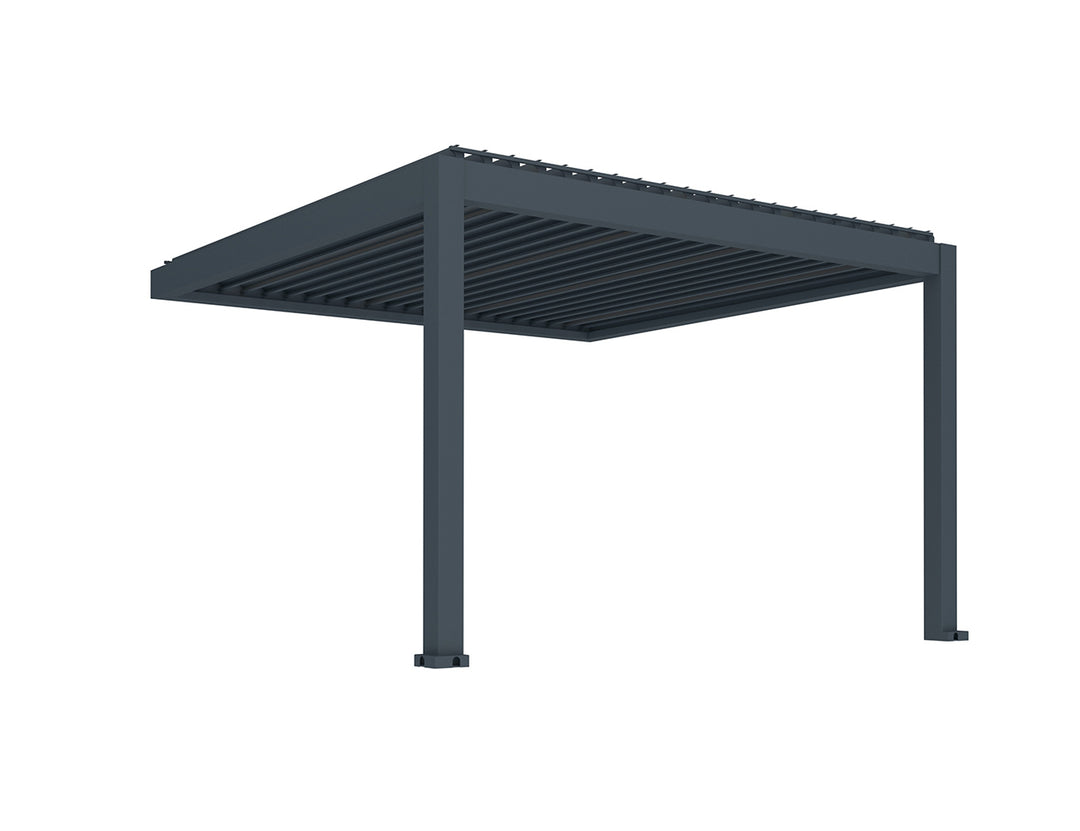 Tasman Motorised Wall Mounted Louvre Roof Aluminium Pergola, Size: 4 x 3.8m, Colour: Charcoal