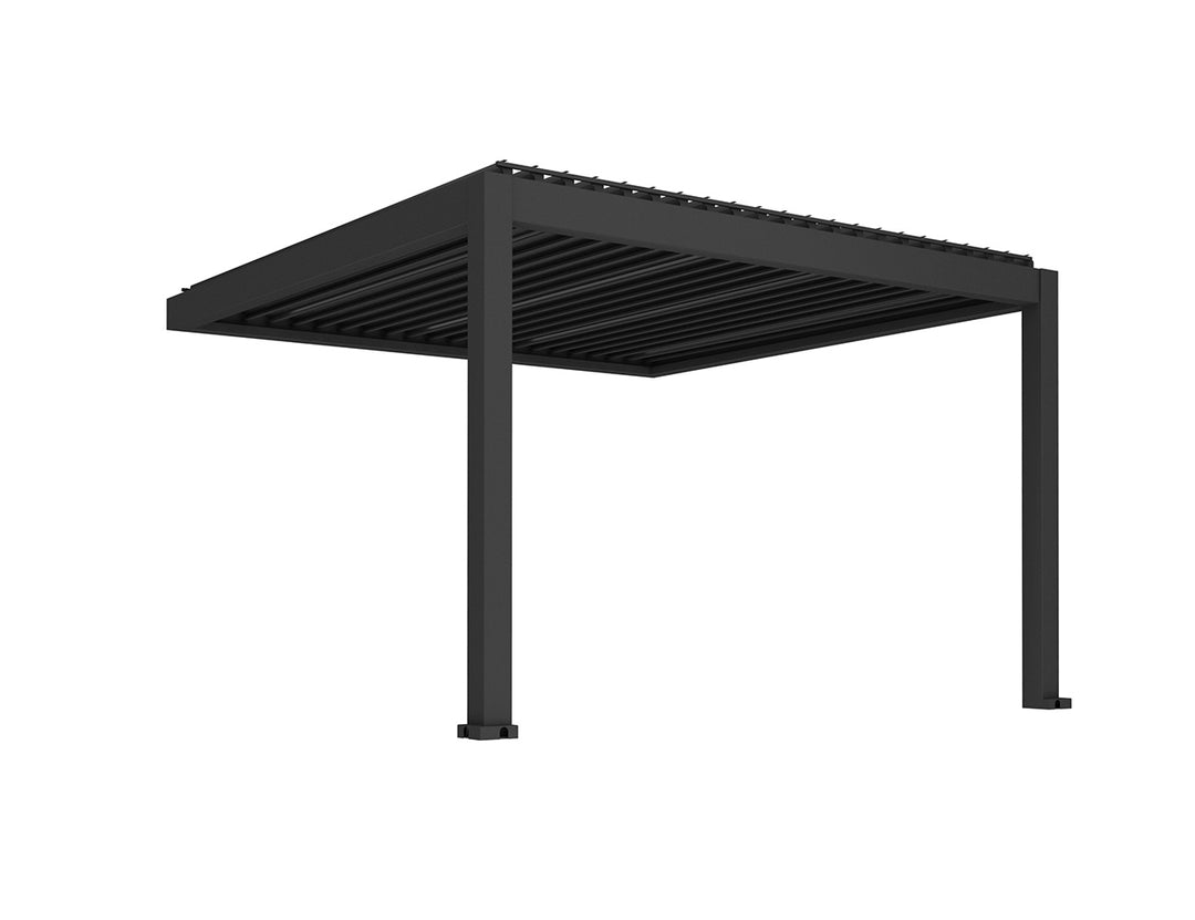 Tasman Motorised Wall Mounted Louvre Roof Aluminium Pergola, Size: 4 x 3.8m, Colour: Black