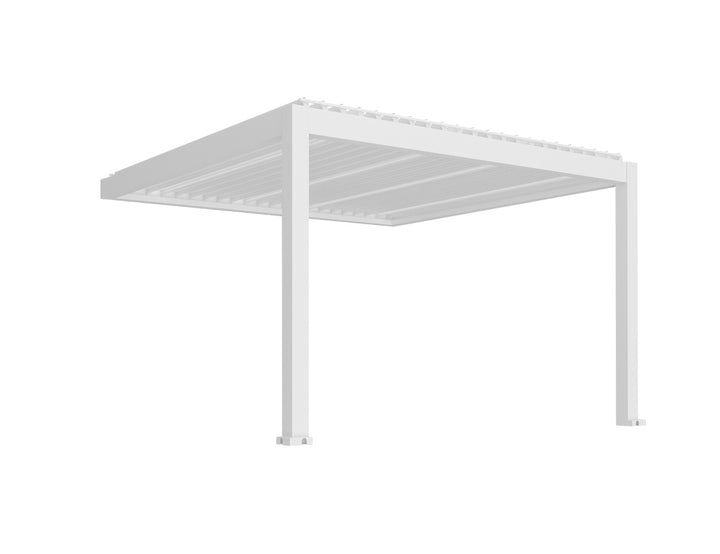 Tasman Motorised Wall Mounted Louvre Roof Aluminium Pergola, Size: 4 x 3.8m, Colour: White