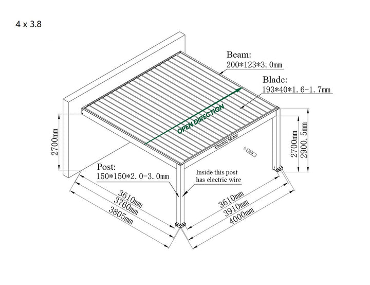 Tasman Motorised Wall Mounted Louvre Roof Aluminium Pergola