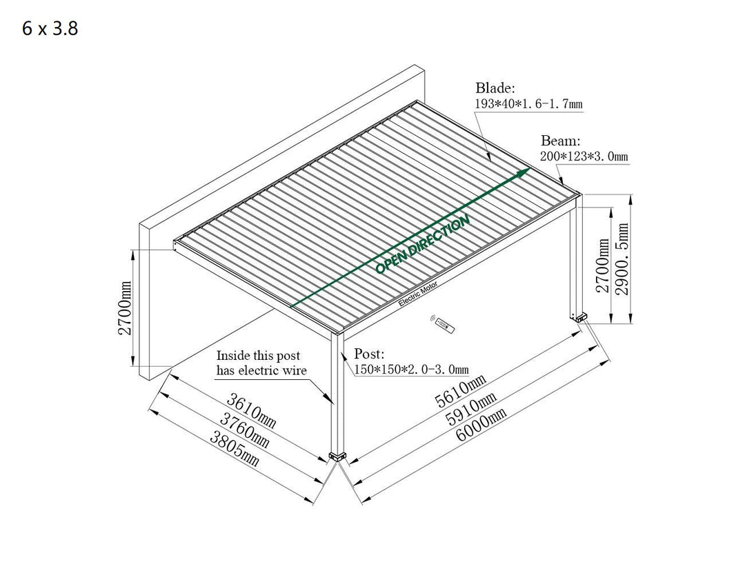 Tasman Motorised Wall Mounted Louvre Roof Aluminium Pergola